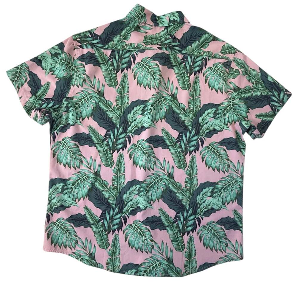 Cotton & Co Men's Pink and Green Tropical Palm Leaf Short Sleeve Button Up Shirt